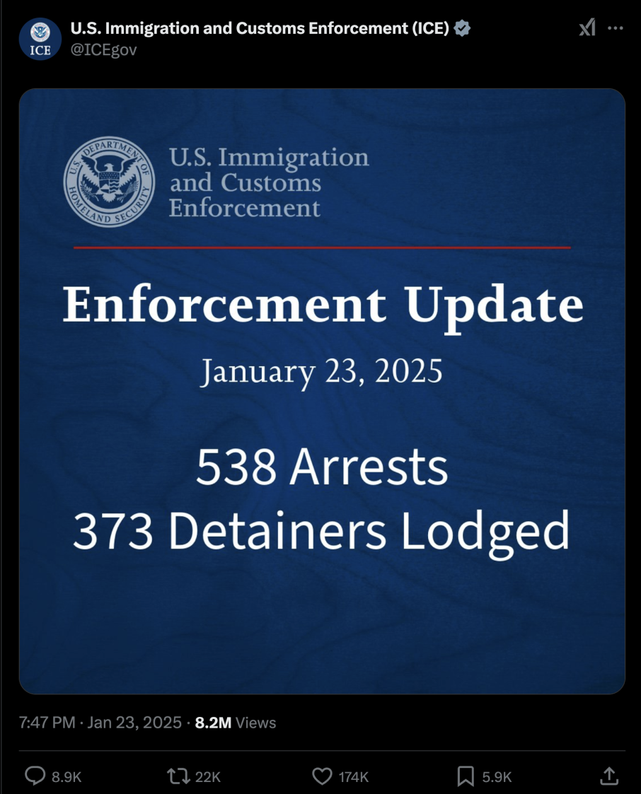 न्यू योर्कमा सहित आइसले ५३८ लाई गिरफ्तार गर्‍यो, ३७३ हिरासतमा